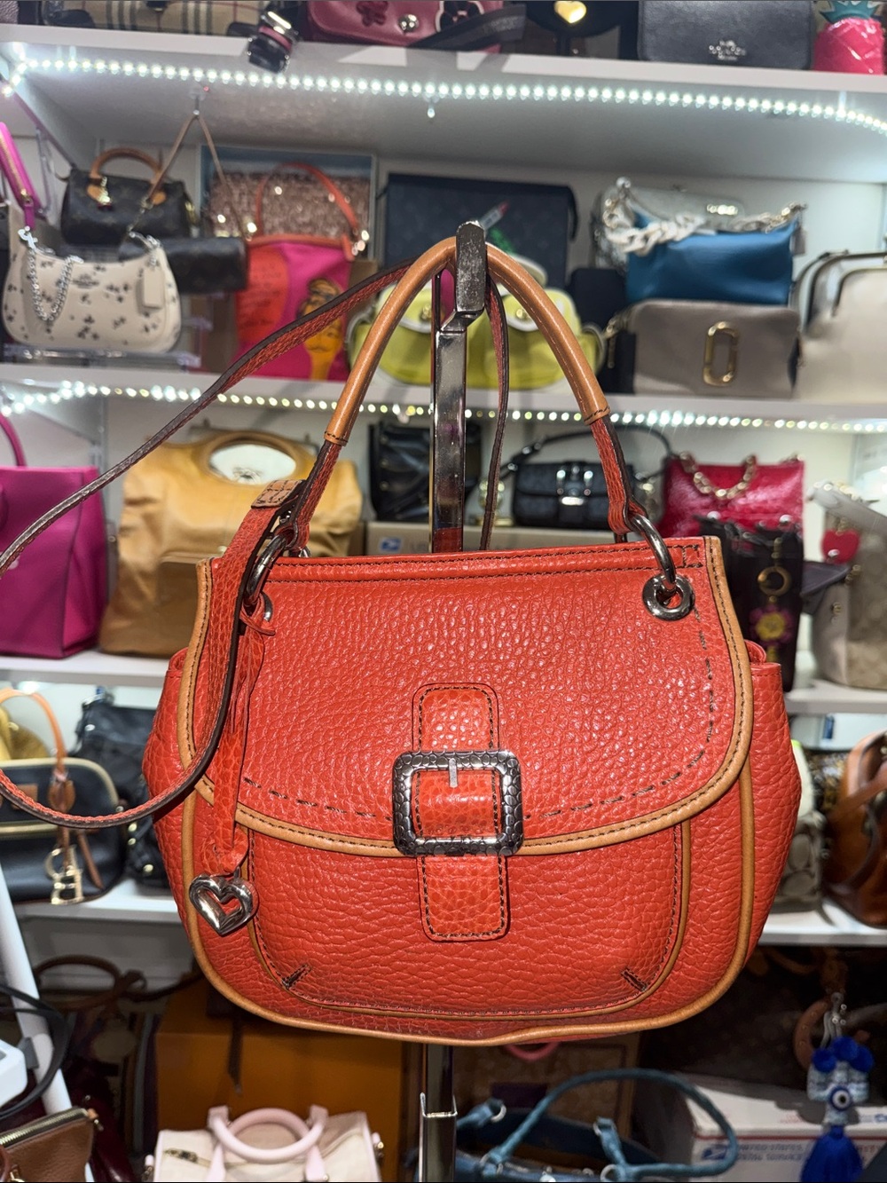 Brighton Rare Orange Leather Crossbody Saddle Bag